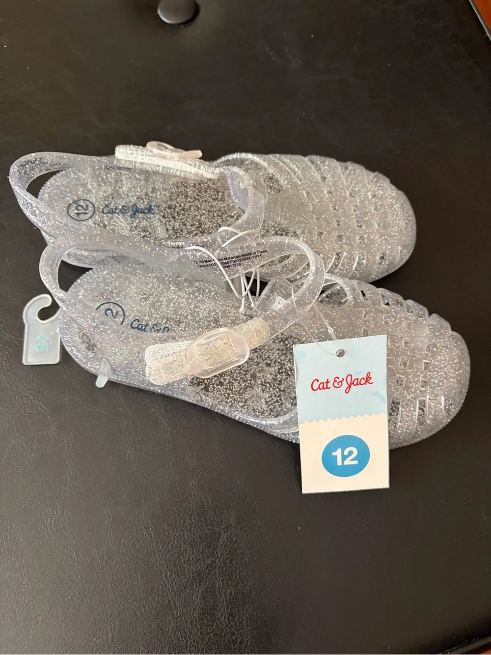 Cat & Jack Girls' Silver Glitter Jelly Sandals